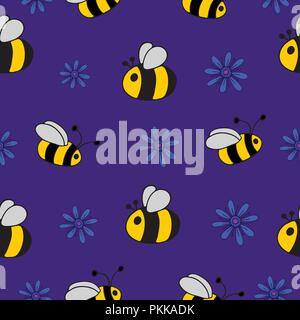 Seamless pattern with bees and flowers. Stock Vector
