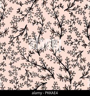 Gentle flower seamless pattern with pink plants. Stock Vector