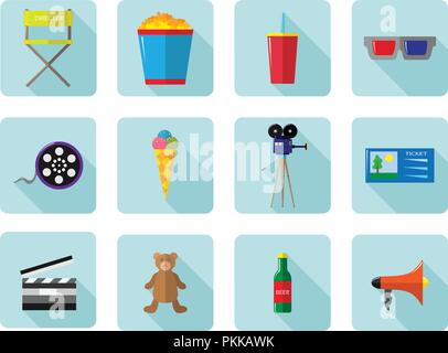 A set of vector color icons for cinema and movies. Stock Vector