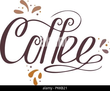 Hand-drawn lettering - Coffee. Brown vector drawing. Stock Vector