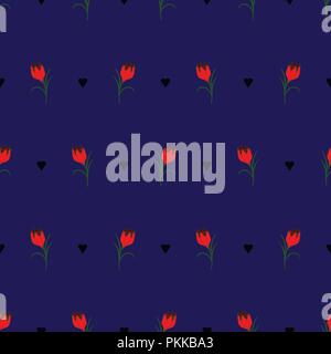 Bright flower seamless pattern with red crocuses. Stock Vector