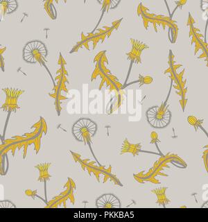 Bright flower seamless pattern with yellow dandelions. Stock Vector