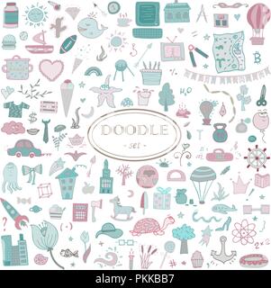 Colorful hand-drawn doodle set for design. 139 elements. Stock Vector