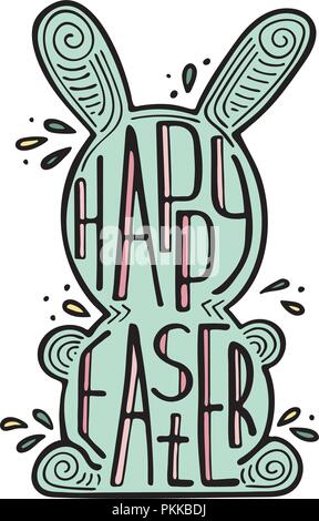 Easter hare with a creative lettering inside. Doodles. Stock Vector