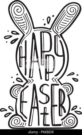 Easter hare with a creative lettering inside. Doodles. Stock Vector