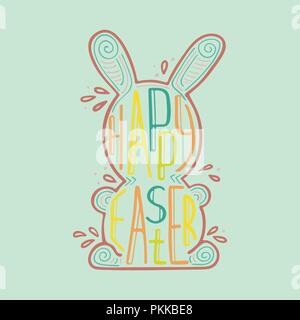 Easter hare with a creative lettering inside. Doodles. Stock Vector