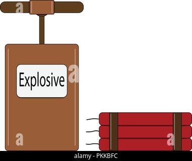 Color illustration of the explosive for the mining industry on a white background. Stock Vector