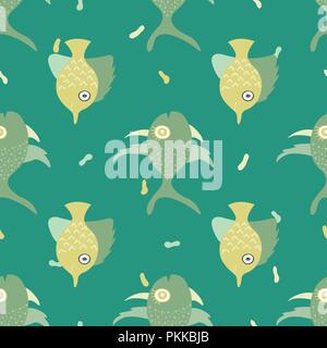 Seamless pattern with lovely hand-drawn fishes. Stock Vector