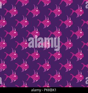 Seamless pattern with lovely hand-drawn fishes. Stock Vector
