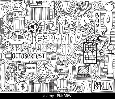 Doodle vector monochrome poster with Germany symbols. Wall art. Stock Vector