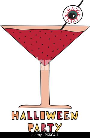 Color vector illustration for Halloween.  Cocktail with an eye. Stock Vector