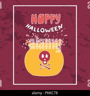 Colorful vector hand-drawn banner for Halloween. Copper with the boiling potion. Stock Vector