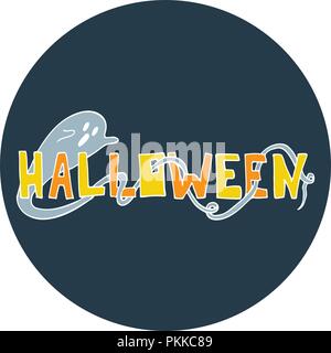 Colorful banner in a round frame. Hand-drawn lettering for a halloween party. Stock Vector