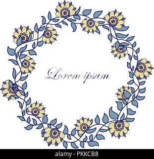 Hand-drawn round flower frame on a white background. Stock Vector