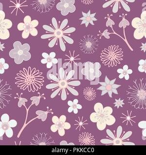 Set of hand-drawn fantasy flowers for the design on the ultraviolet background. Stock Vector