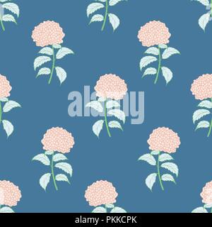 Bright flower seamless pattern with pink hydrangeas. Stock Vector