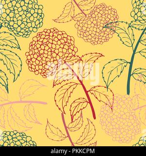 Bright flower seamless pattern with multicolor hydrangeas. Stock Vector