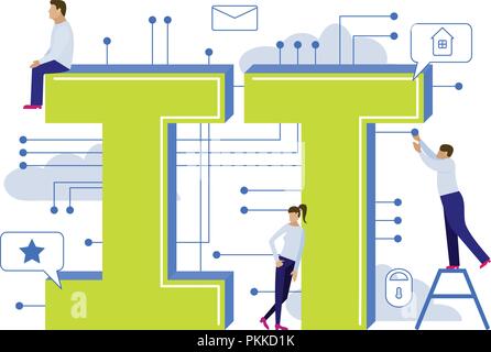 Vector illustration for Information Technology with small men. Stock Vector