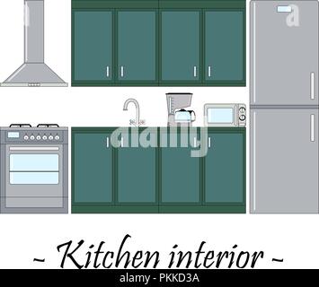 Color vector illustration of a kitchen interior. Stock Vector