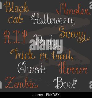 A set of hand-drawn lettering for a Halloween party. Stock Vector