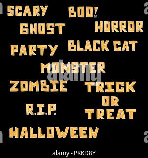 A set of hand-drawn lettering for a Halloween party. Stock Vector