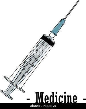 Vector illustration with the syringe for injections. Medical illustration. Stock Vector