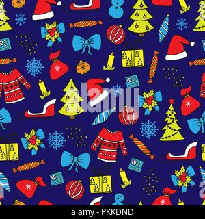 New Year seamless pattern on the blue background. Stock Vector