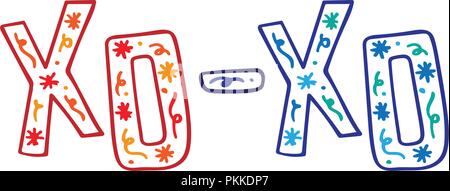 Christmas hand-drawn lettering with doodles - XO-XO. Stock Vector