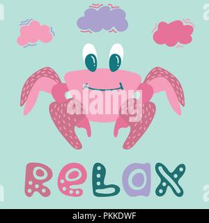 Lovely illustration of a happy crab. It is intended for cards, calendars, prints on clothes and notebooks. Stock Vector