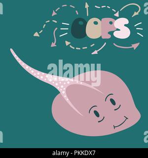 Lovely illustration with a stingray. It is intended for cards, calendars, prints on clothes and notebooks. Stock Vector