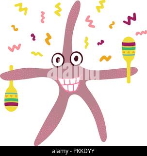 Ridiculous hand-drawn starfish with maracas. Stock Vector