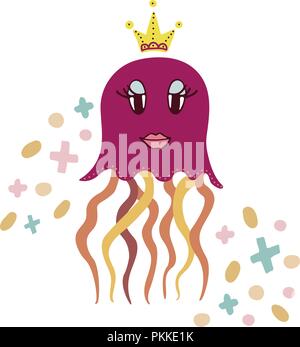 Lovely illustration with a jellyfish with the crown. It is intended for cards, calendars, prints on clothes and notebooks. Stock Vector