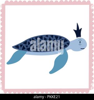 Lovely illustration of a turtle in the crown. It is intended for cards, calendars, prints on clothes and notebooks. Stock Vector