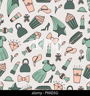 Cute seamless pattern with hand-drawn girl illustrations. Stock Vector