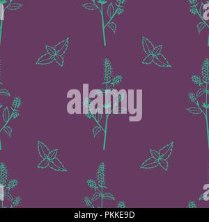 Gentle flower seamless pattern with hand-drawn pepermint. Stock Vector