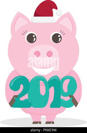 Lovely vector illustration for the New Year 2019 with a pig. Stock Vector