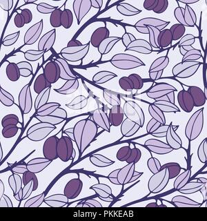 Bright flower seamless pattern with branches of plum tree Stock Vector