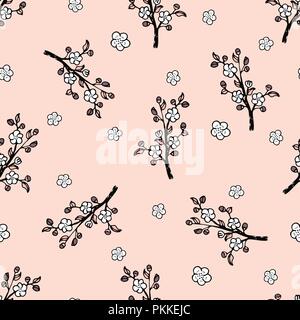 Seamless pattern with a gentle Japanese oriental cherry. Stock Vector