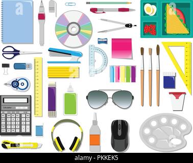 Color vector set of office supplies. Stock Vector