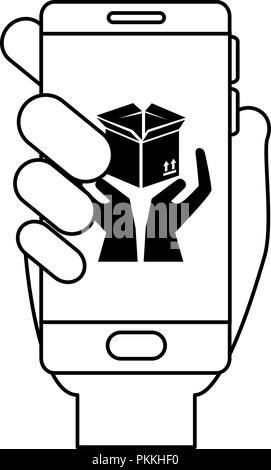 smartphone with box carton and hands protection Stock Vector
