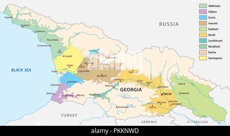 Wine producing regions of Georgia map. Stock Vector