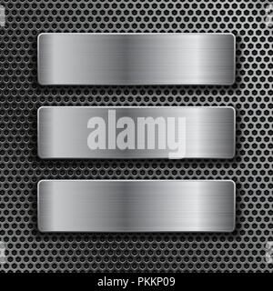 Steel plates on metal perforated background Stock Vector