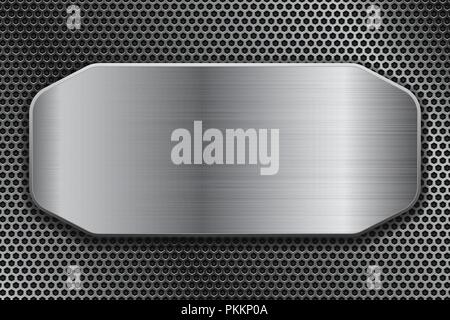 Brushed metal plate on perforated background Stock Vector
