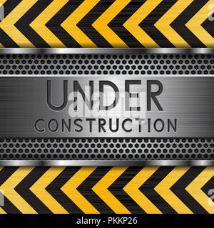 Under construction background. Metal texture with yellow elements Stock Vector