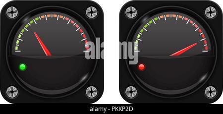 Measuring gauge. Black scale with screws. Low and high level indication Stock Vector