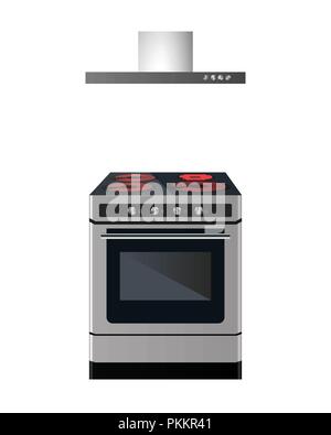 Electric cooker with exhaust ventilation. Vector illustration. Equipment for the kitchen. Stock Vector