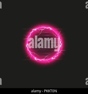 Red round frame. Shining circle banner. Isolated on black transparent background. Vector illustration Stock Vector