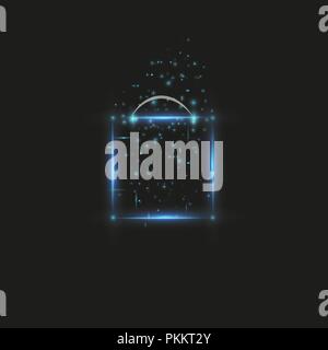 Magic glowing blue box on a black background Stock Vector