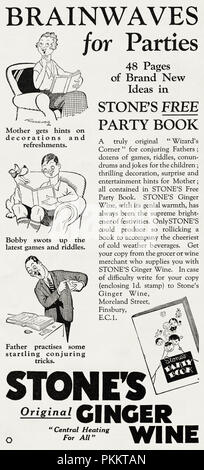 1930s old vintage original advert advertising Stones Ginger Wine in English magazine circa 1932 Stock Photo