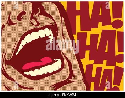 Pop art style comics panel mouth of man laughing out loud vector illustration Stock Vector